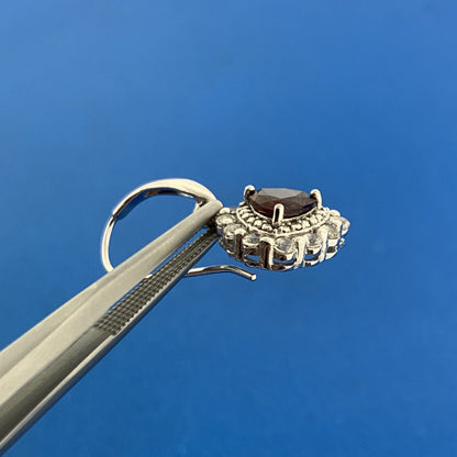 Designer PAJ Sterling Silver Garnet Diamond January Anniversary Dangle Earrings