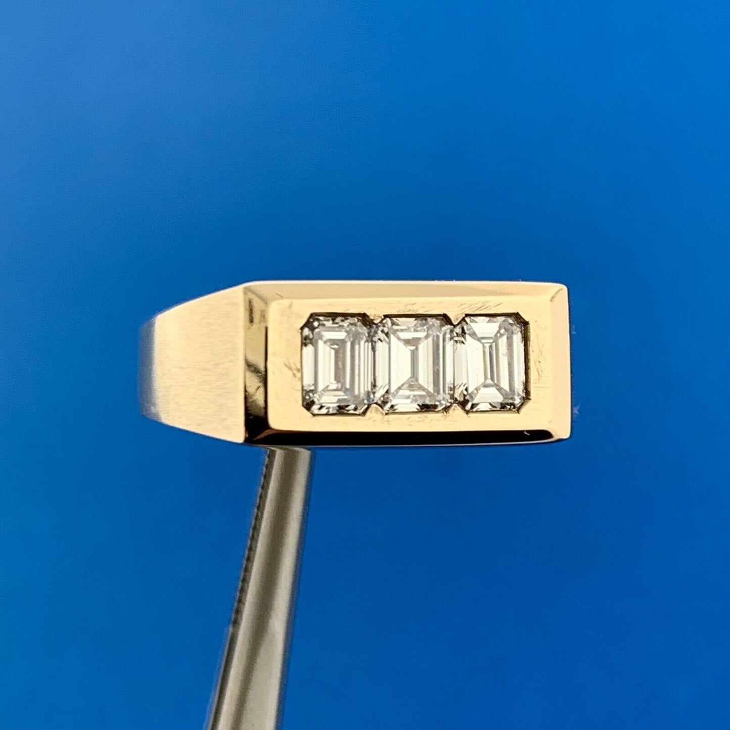 Gorgeous 14k Yellow Gold Radiant Cut Diamond Triple Set Channel Ring Size 9.5