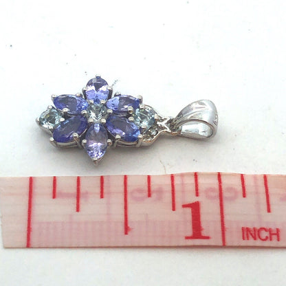 TGGC 925 Sterling Silver Oval Tanzanite Blue Tourmaline Diamond Flower Pendant