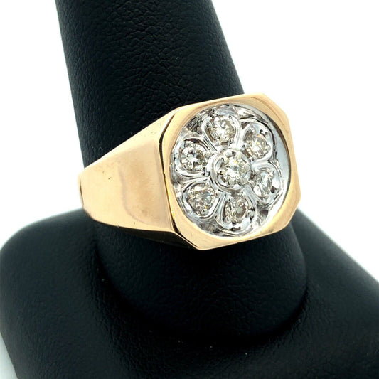 Vintage Trubrite 10K Yellow Gold Diamond Cluster Square Top Cocktail Ring