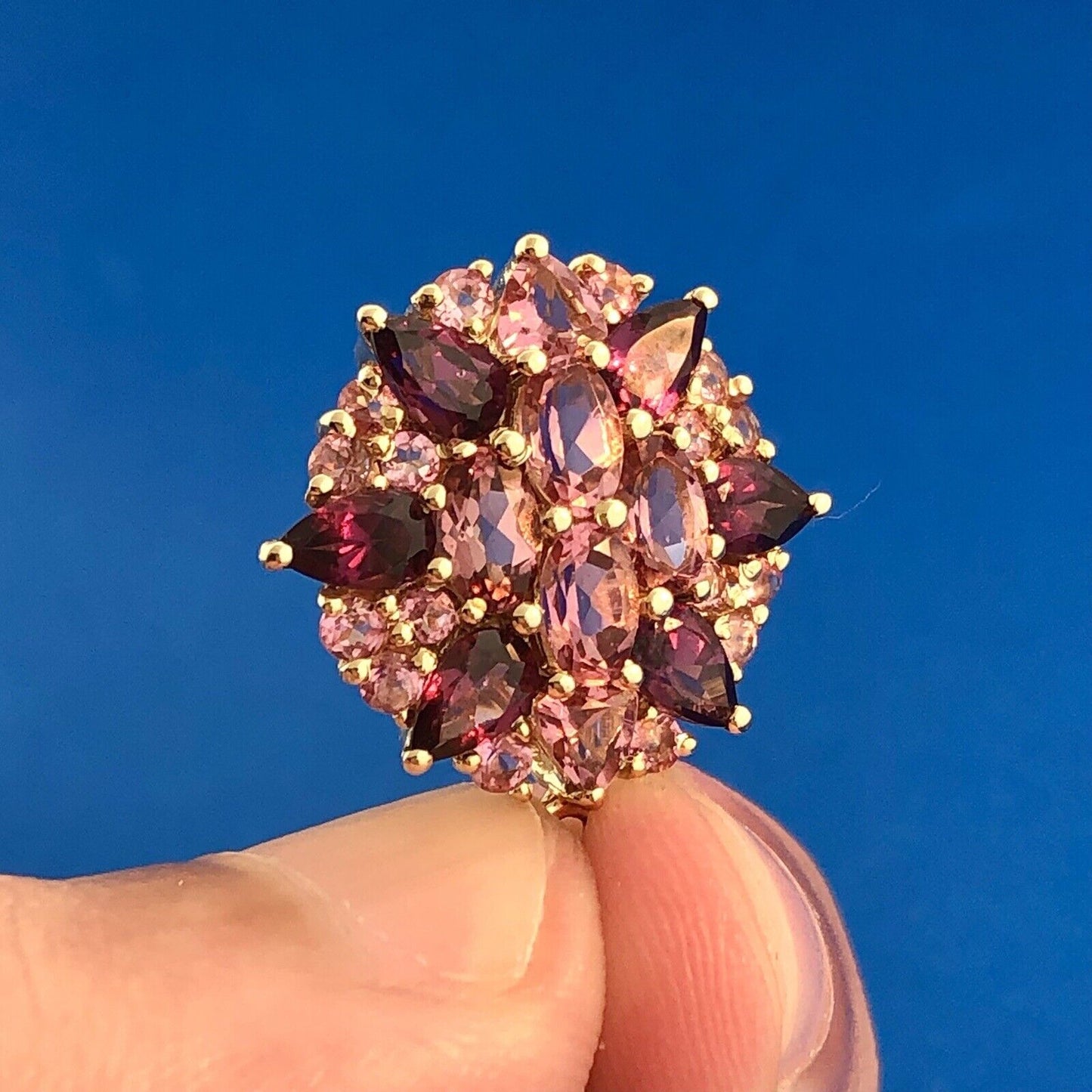 14K Yellow Gold Pink Tourmaline Pink Spinel Pink Topaz Cluster Wheel Pendant