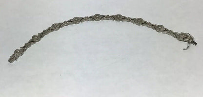 Vintage EA Sterling Silver 925 Diamond Modernist X O Link Tennis Bracelet