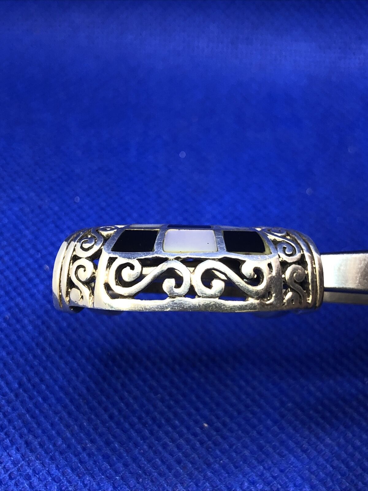 SX Black Onyx & Mother of Pearl Inlay 925 Sterling Silver Statement Pendant