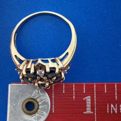 Retro 10K Yellow Sapphire Diamond Floral Cluster September Anniversary Ring