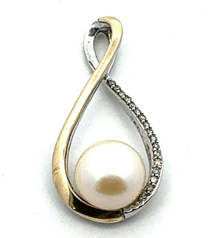 Designer RL 925 Sterling Silver 14K Gold Two Tone Pearl Infinity Pendant