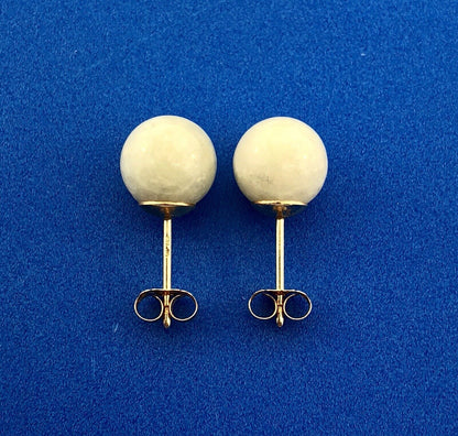 Designer 14K Yellow Gold Jade Jadeite Bead Ball Stud Earrings