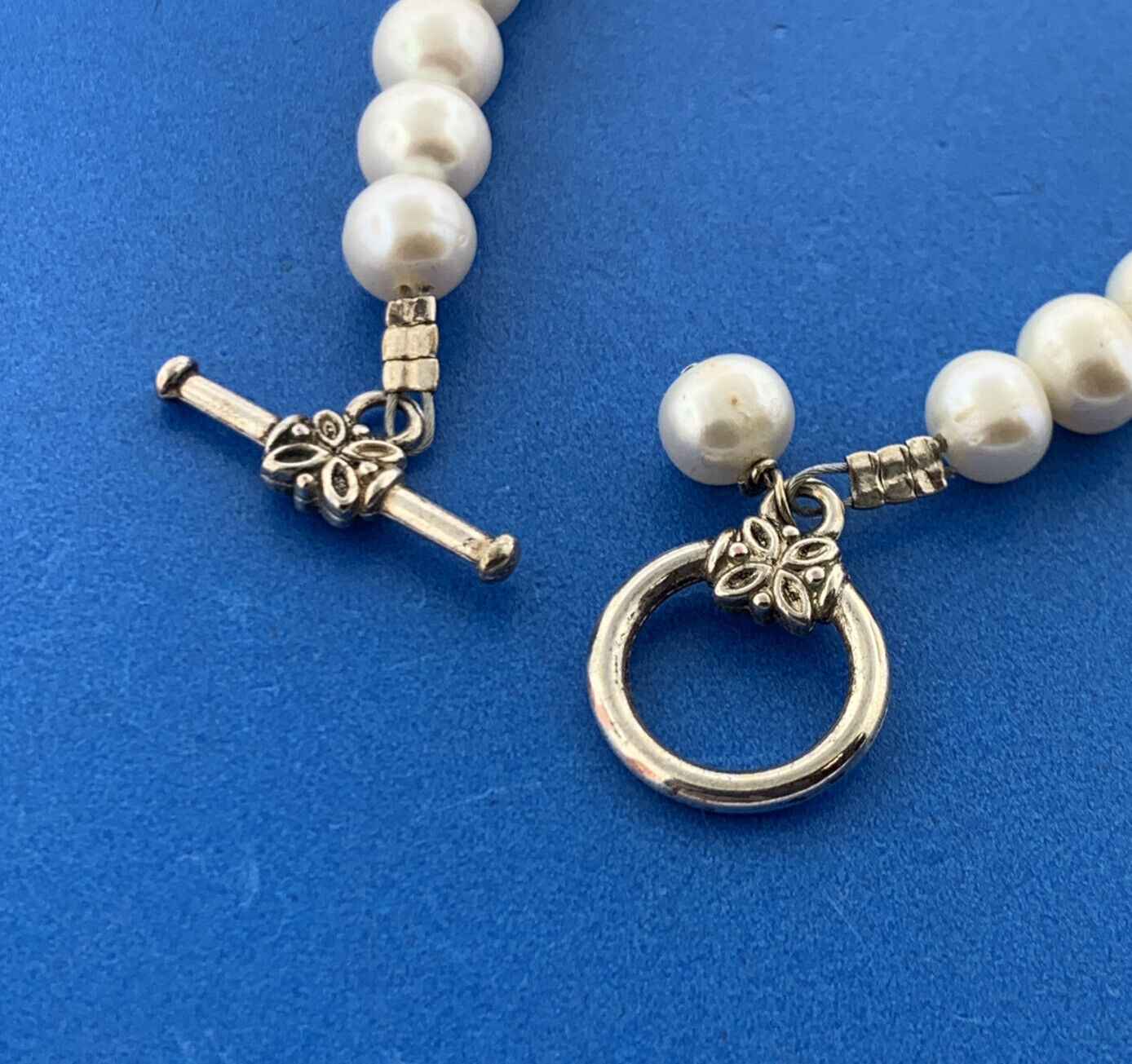 Silver Tone White Genuine Pearl June Bridal Wedding Anniversary Toggle Bracelet