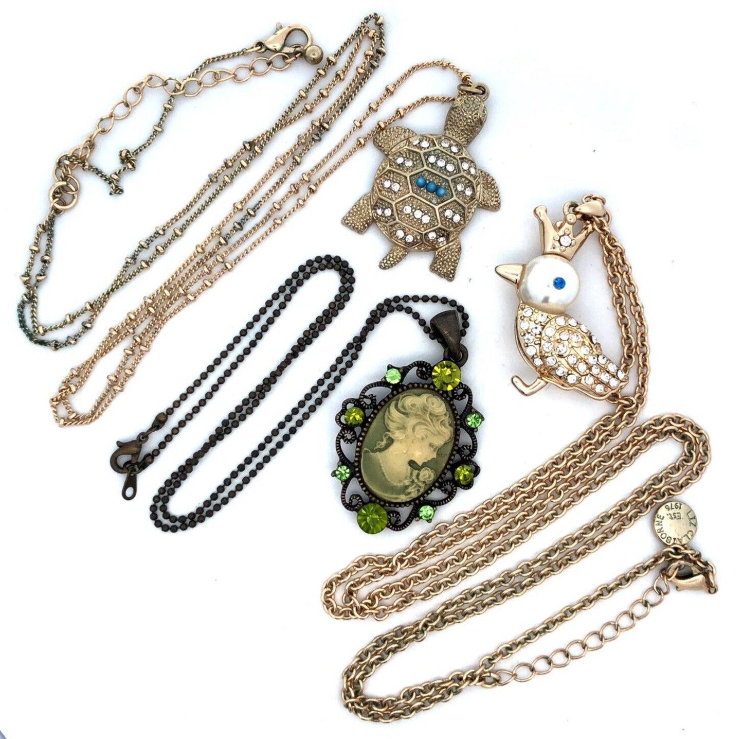 Lot Of Three Gold Tone Bronze Tone Fashion Estate Costume Necklaces