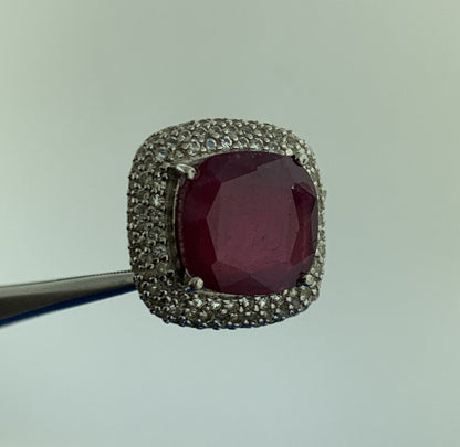 Designer Sterling Silver Ruby Solitaire Diamond Accent July Anniversary Pendant