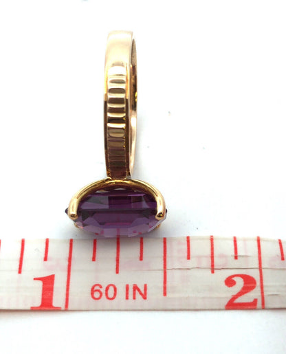 Designer Taxco 14K Yellow Gold Cushion Cut Purple Sapphire Solitaire Ring