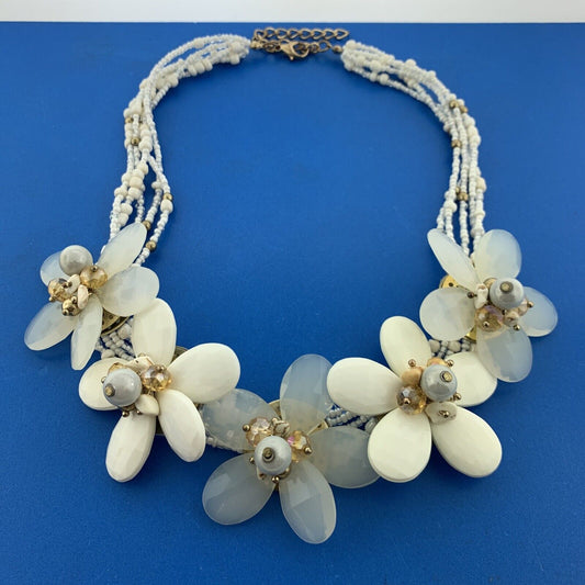 Artisan Gold Tone Agate Lucite Bakelite Beaded Floral Cluster Choker Necklace