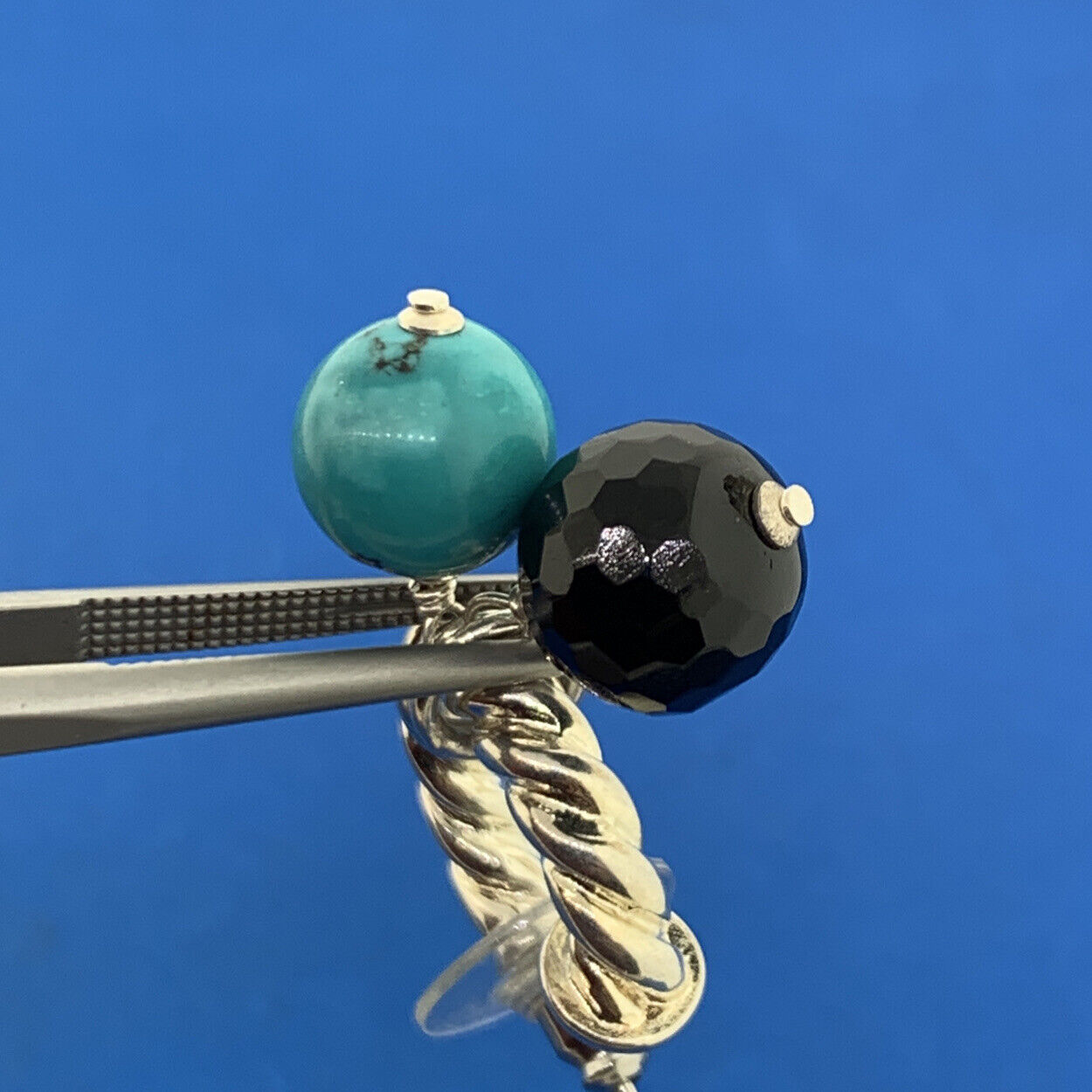 Silpada Sterling Silver 925 Turquoise Black Onyx Ribbed Cable Half Hoop Earrings