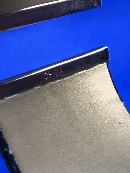 Genuine Black Leather CZ Black Enamel Tiger Head Statement Hinged Cuff Bracelet