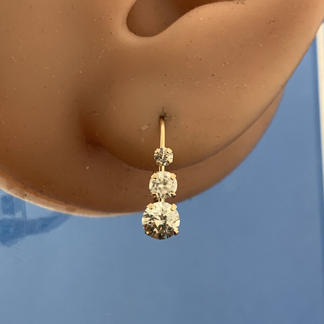 Designer 10K Yellow Gold Cubic Zirconia Petite Dangle Leverback Earrings