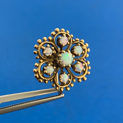 Vintage 14K Yellow Gold Opal Flower Cluster Screw Back Earrings