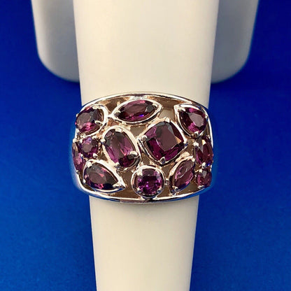 Designer LJ Sterling Silver Pink Tourmaline Cluster Statement Cigar Band Ring