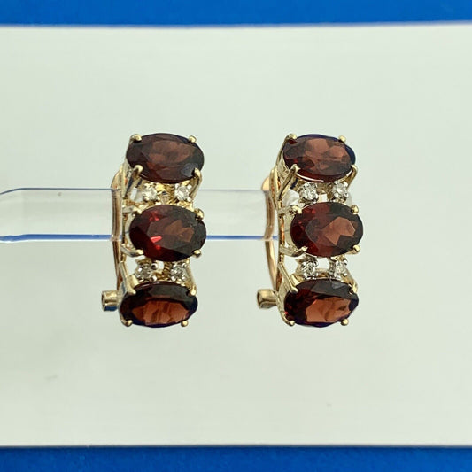 Vintage Garnet Diamond Huggie Stud Earring Pair
