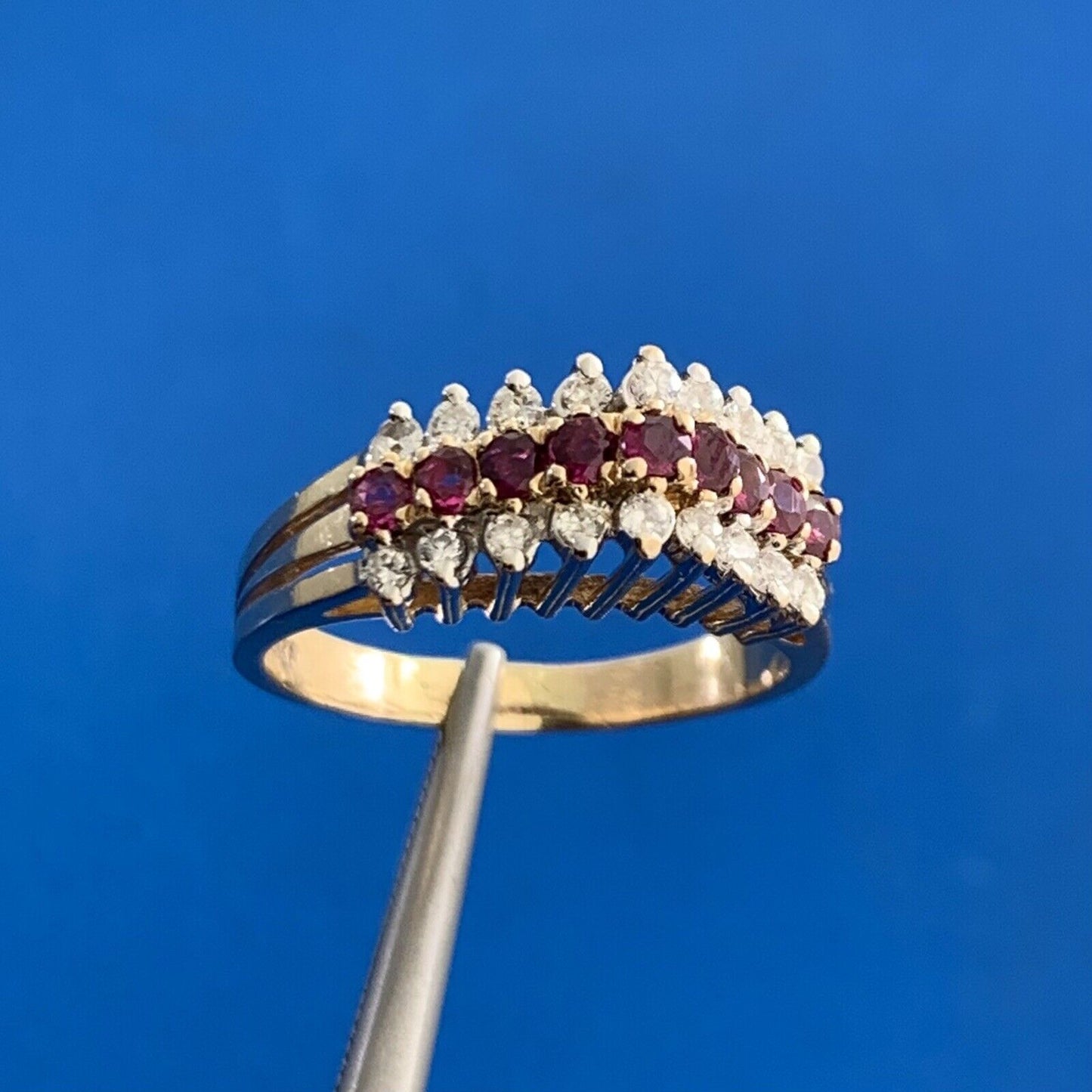Designer 14K Yellow Gold Ruby Diamond Accented Empire Style Cocktail Ring
