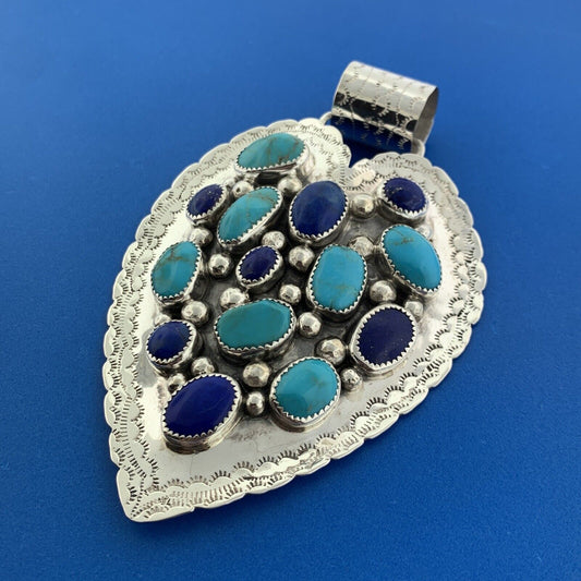 Navajo ES Elaine Sam Sterling Silver 925 Lapis Lazuli Turquoise Pendant