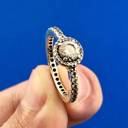 Authentic Pandora 925 Sterling Silver Cubic Zirconia CZ Round Sparkle Halo Ring