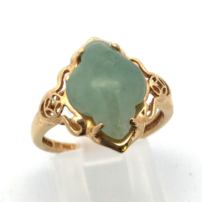 Vintage Designer 14K Yellow Gold Jade Cabochon Statement Cocktail Ring