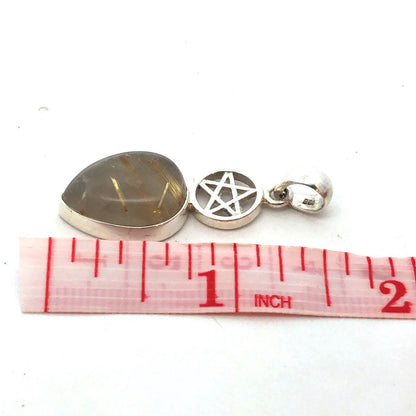 925 Sterling Silver Rutilated Quartz Cabochon Star Design Drop Pendant