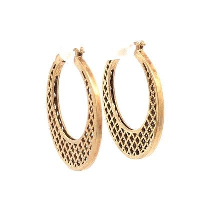 Vermeil 925 Sterling Silver Basket Weave Hoop Cubic Zirconia Border Earrings