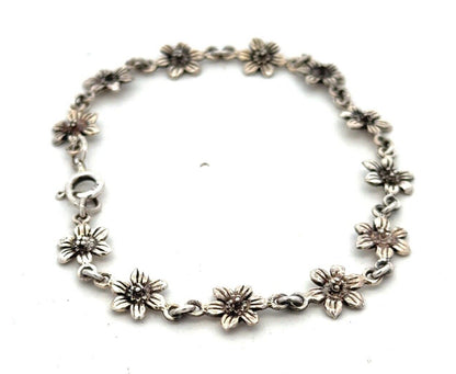 Estate 925 Sterling Silver Flower Floral Station Tennis Bracelet