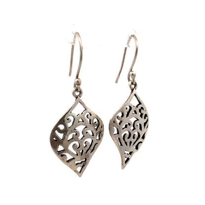 925 Sterling Silver Scroll Modernist Hook Dangle Drop Earrings