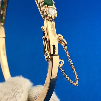 Stunning 14K Yellow Gold Diamond Emerald May Hinged Bangle Bracelet