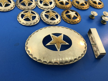 Southwestern Sterling Silver Brass Star Texas Star 23 Piece Rodeo Buckle Set