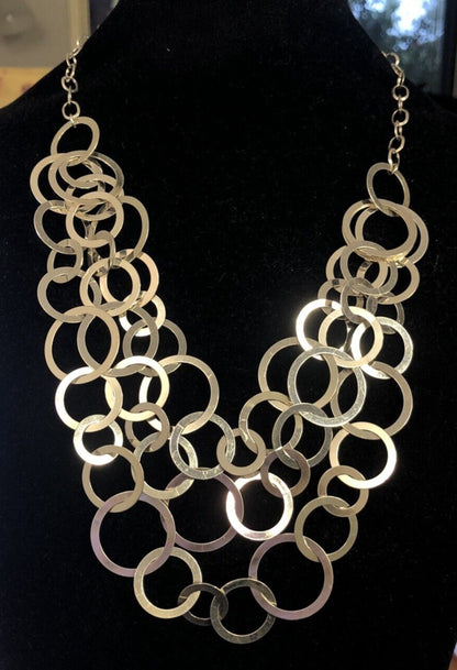 Karizia SPA KA1722 Italy Sterling Silver Round Layered Modernist Chain Necklace