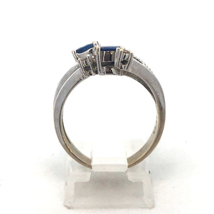 One-of-a-kind 14k White Gold Diamond and Sapphire Statement Ring