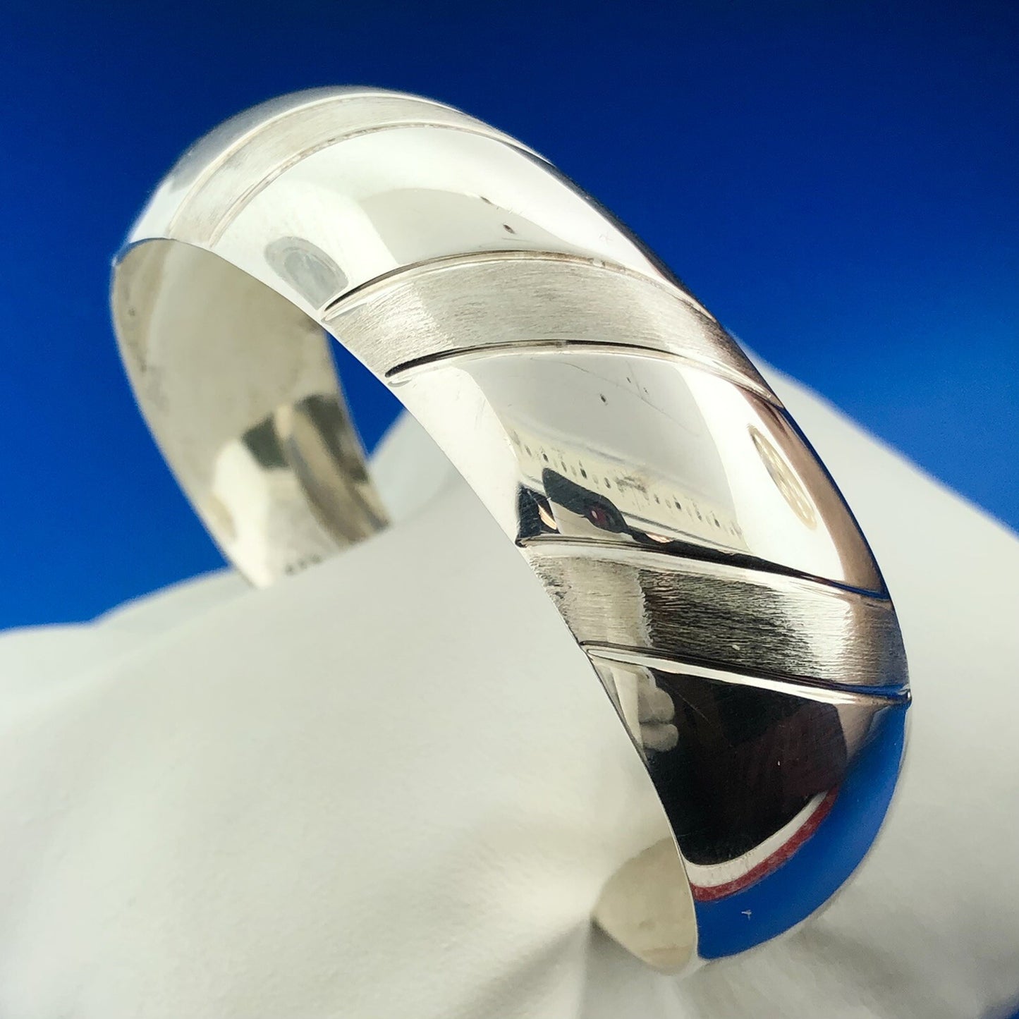 Vintage Taxco Mexico Sterling Silver Polished Florentine Cuff Bracelet