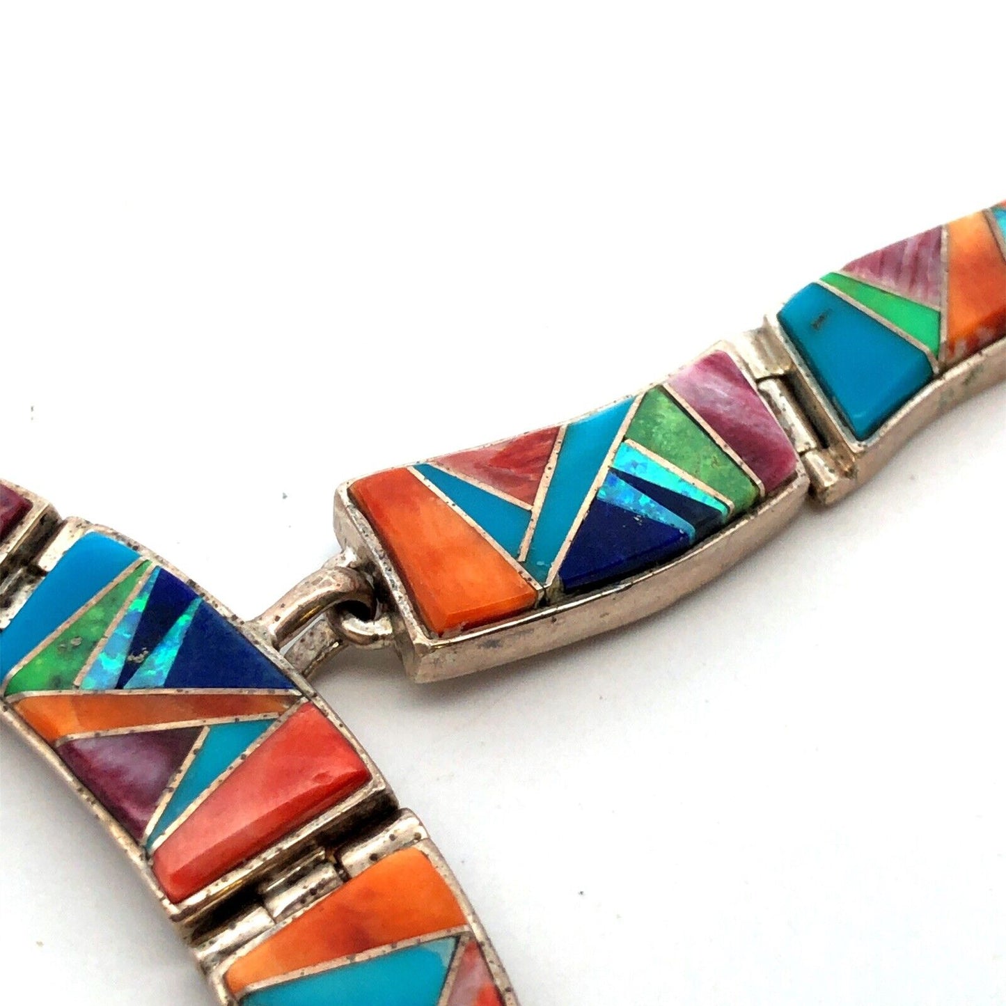 Calvin Begay Navajo Sterling Silver Gemstone Inlay Statement Collar Necklace