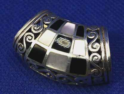 SX Black Onyx & Mother of Pearl Inlay 925 Sterling Silver Statement Pendant
