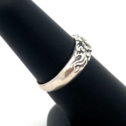 Designer 925 Sterling Silver Textured Flower Floral Stackable Band Ring