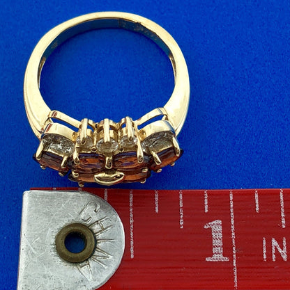 Designer 14K Yellow Gold Oval Garnet Diamond Cluster Cocktail Ring