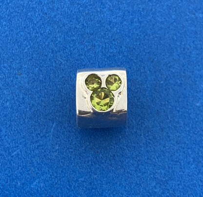 Disney Chamilia 925 Sterling Silver Peridot August Birthday Mickey Mouse Charm