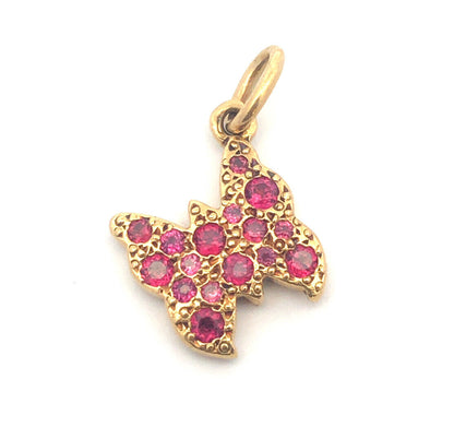 Designer 18k Yellow Gold Round Cut Ruby Insect Butterfly Dangle Charm Pendant