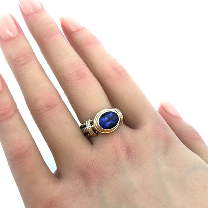 Designer Reve 925 Sterling Silver Two Tone Oval Purple CZ Twist Statement Ring