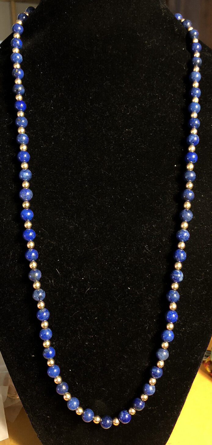 Designer 1/20 14K Yellow Gold & Lapis Lazuli Beaded Clasp Statement Necklace