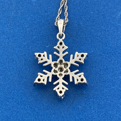 Desinger SUN 925 Sterling Silver Diamond Starburst Snowflake Pendant Necklace