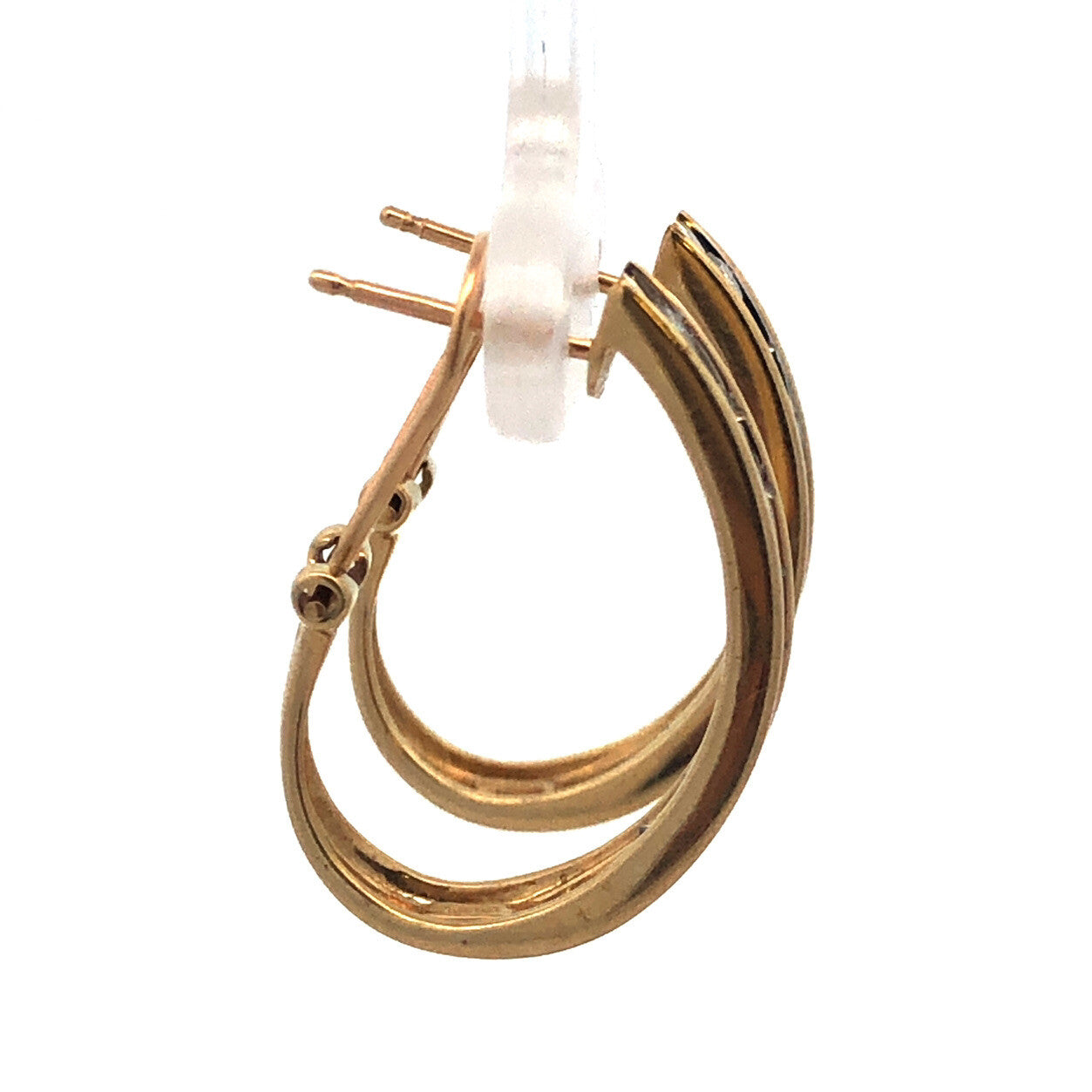 Stunning 10K Yellow Gold Diamond Elongated Bridal Wedding Hoop Earrings