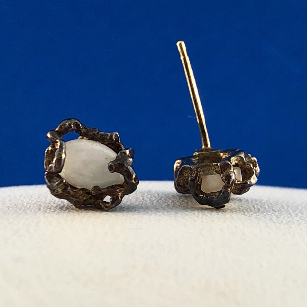 Native American Artisan Sterling Silver 14K Gold Opal Free Form Stud Earrings