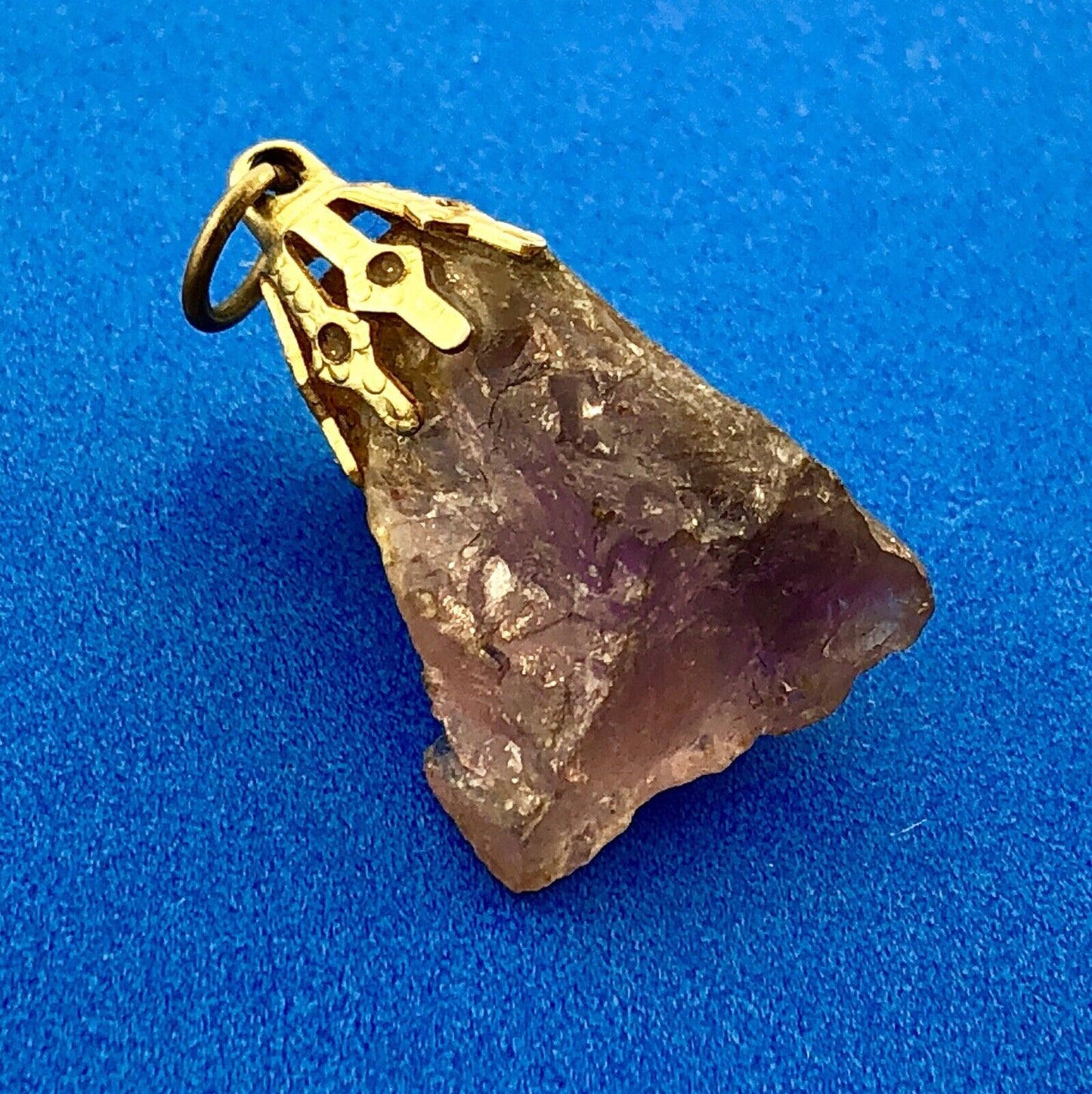 Vintage Gold Tone Filled Amethyst Chunk Stress Relief Inner Peace Charm Pendant