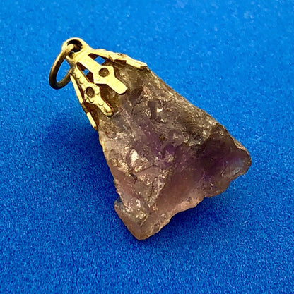 Vintage Gold Tone Filled Amethyst Chunk Stress Relief Inner Peace Charm Pendant