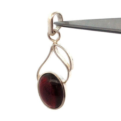 Estate 925 Sterling Silver Oval Cabochon Garnet Modernist Swirl Pendant