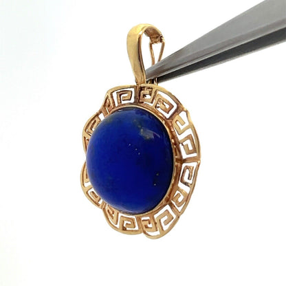 Designer 14K Yellow Gold Round Lapis-Lazuli Cabochon Statement Enhancer Pendant