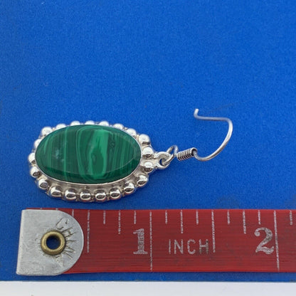 Vintage Taxco Mexico Designer Sterling Silver 925 Malachite Statement Earrings